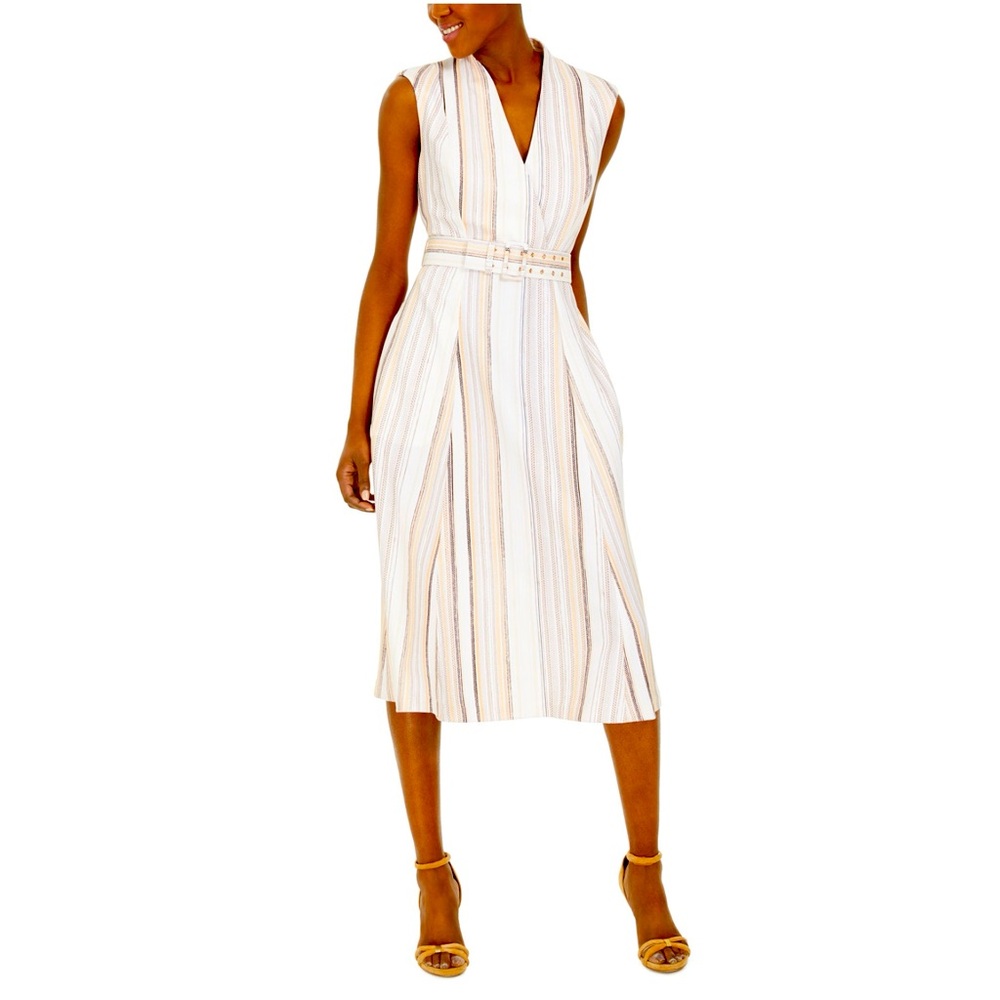 Calvin Klein Striped Belted Dress